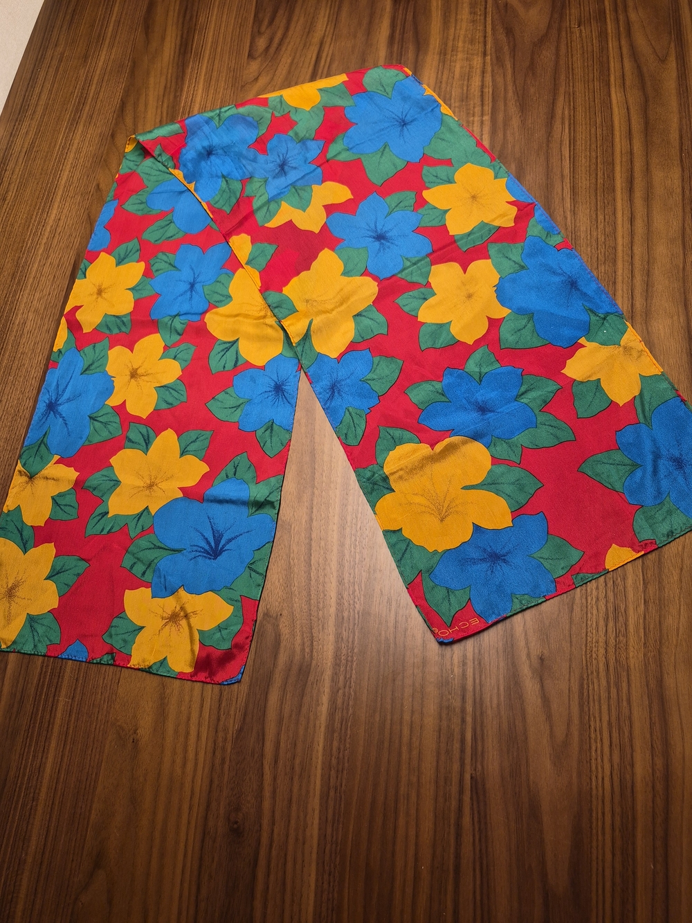 Echo Floral Silk Scarf in Blue, Yellow & Green